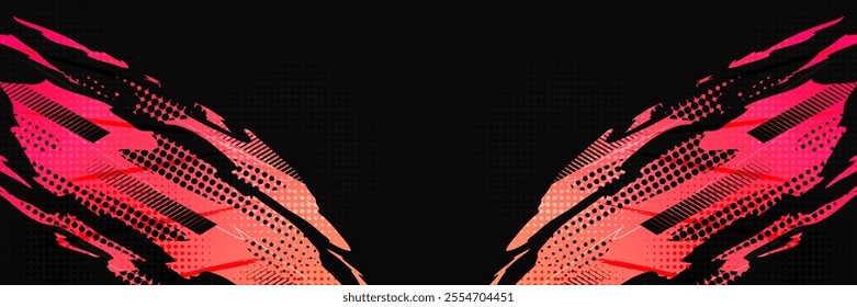 Sport Cover, Banner, or Poster Design with Colorful Gradient Brush Strokes. Grunge Background with Halftone Effect