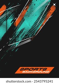 Sport Cover or Poster Design with Blue and Orange Brush Strokes and Halftone Effect. Abstract Background Design in Grunge Style