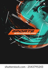Sport Cover or Poster Design with Blue and Orange Brush Strokes and Halftone Effect. Abstract Background Design in Grunge Style