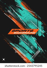 Sport Cover or Poster Design with Blue and Orange Brush Strokes and Halftone Effect. Abstract Background Design in Grunge Style