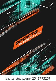 Sport Cover or Poster Design with Blue and Orange Brush Strokes and Halftone Effect. Abstract Background Design in Grunge Style