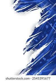 Sport Cover or Poster Design with Blue Brush Strokes and Halftone Effect. Abstract Background Design in Grunge Style