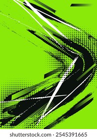 Sport Cover or Poster Design with Green and Black Brush Strokes and Halftone Effect. Abstract Background Design in Grunge Style