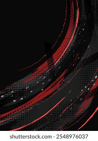 Sport Cover or Poster Design with Red and Gray Brush Strokes and Halftone Effect. Abstract Background Design in Grunge Style