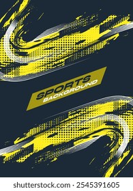 Sport Cover or Poster Design with Yellow Brush Strokes and Halftone Effect on Blue Background. Abstract Grunge Sport Background