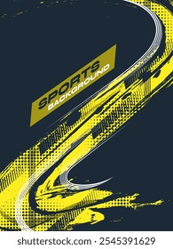 Sport Cover or Poster Design with Yellow Brush Strokes and Halftone Effect on Blue Background. Abstract Grunge Sport Background