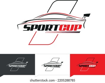 Sport Cup Concept Car with Race Details Logo design in Black and Red