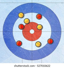 Deporte. Arrojando piedras sobre hielo. Curling House. Pieza de juego para la curling de la ilustración vectorial de juegos deportivos.