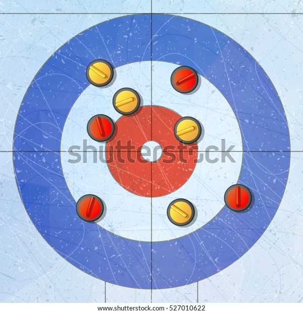 Sport. Curling stones on ice.\
Curling House. Playground for curling sport game vector\
illustration.