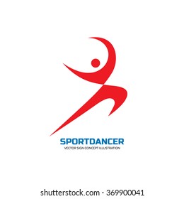 Sport dance - vector logo template concept illustration. Human character sign. Dancer symbol. Gymnastic icon. Minimalism. Fitness insignia.