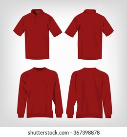 Sport dark red sweater and polo shirt isolated set vector