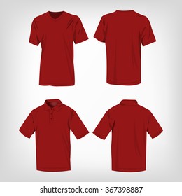 Sport dark red t-shirt and polo shirt isolated set vector