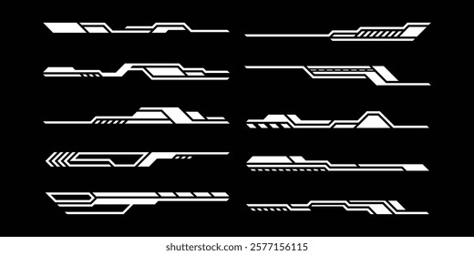 Sport decal stripes. Speed lines, Sports stripes, racing tuning strips and car sticker vector set. Vector illustration