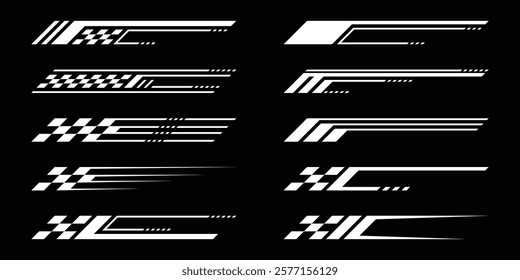 Sport decal stripes. Speed lines, Sports stripes, racing tuning strips and car sticker vector set. Vector illustration