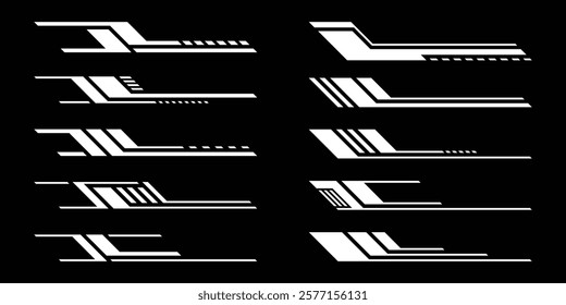 Sport decal stripes. Speed lines, Sports stripes, racing tuning strips and car sticker vector set. Vector illustration