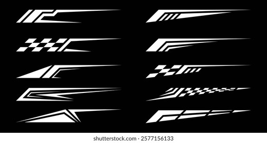 Sport decal stripes. Speed lines, Sports stripes, racing tuning strips and car sticker vector set. Vector illustration