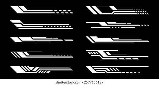 Sport decal stripes. Speed lines, Sports stripes, racing tuning strips and car sticker vector set. Vector illustration