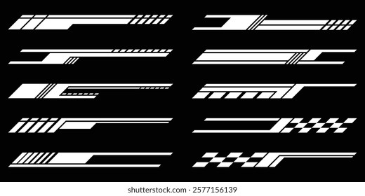 Sport decal stripes. Speed lines, Sports stripes, racing tuning strips and car sticker vector set. Vector illustration