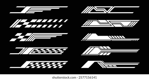 Sport decal stripes. Speed lines, Sports stripes, racing tuning strips and car sticker vector set. Vector illustration