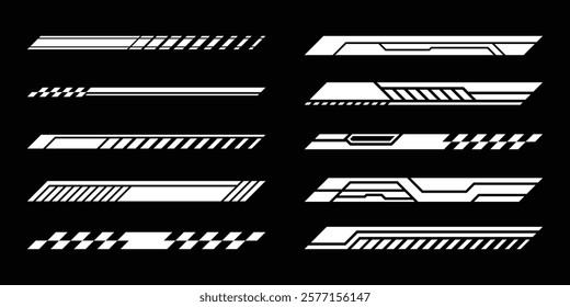 Sport decal stripes. Speed lines, Sports stripes, racing tuning strips and car sticker vector set. Vector illustration