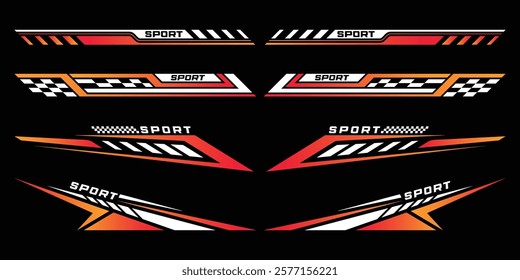 Sport decal stripes. Speed lines, Sports stripes, racing tuning strips and car sticker vector set. Vector illustration