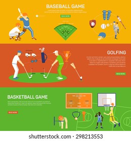 Sport design concept set with cricket golf baseball and basketball game flat icons isolated vector illustration