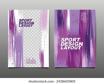 Diseño de diseño deportivo, diseño de plantilla, fondo deportivo, tono púrpura, vector