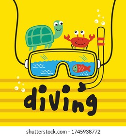 sport diving funny animals cartoon,vector illustration