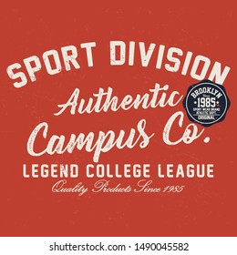 Sport division, authentic campus typography, t-shirt graphics, vectors