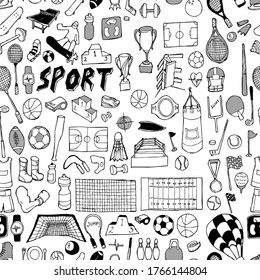 Sport Doodle Background Seamless Pattern Drawing Stock Vector (Royalty ...