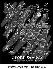 Sport doodle illustration wallpaper background line sketch style set on chalkboard