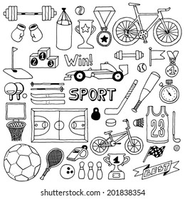 Sport doodle set. Hand drawn vector illustration.