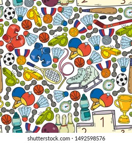 Sport Doodles set. Hand drawn vector illustration. seamless