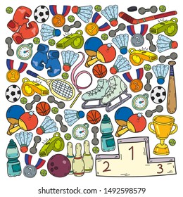 Sport Doodles set. Hand drawn vector illustration.