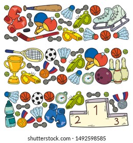 Sport Doodles set. Hand drawn vector illustration.