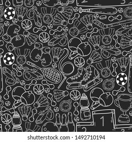 Sport Doodles set. Hand drawn vector illustration. seamless