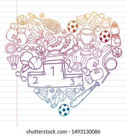 Sport Doodles set. Hand drawn vector illustration.