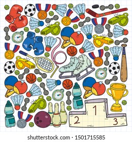 Sport Doodles set. Hand drawn vector illustration.
