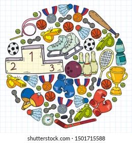 Sport Doodles set. Hand drawn vector illustration.