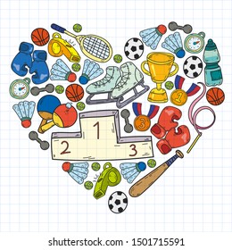 Sport Doodles set. Hand drawn vector illustration.