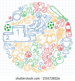 Sport Doodles set. Hand drawn vector illustration.