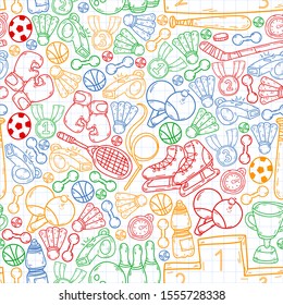 Sport Doodles set. Hand drawn vector illustration. seamless