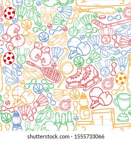 Sport Doodles set. Hand drawn vector illustration. seamless