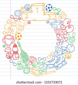 Sport Doodles set. Hand drawn vector illustration.