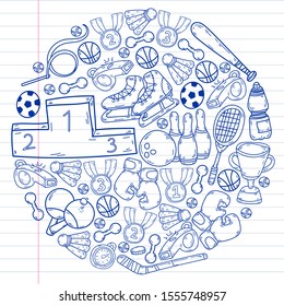 Sport Doodles set. Hand drawn vector illustration.