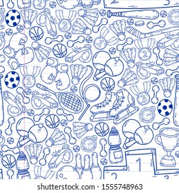 Sport Doodles set. Hand drawn vector illustration. seamless