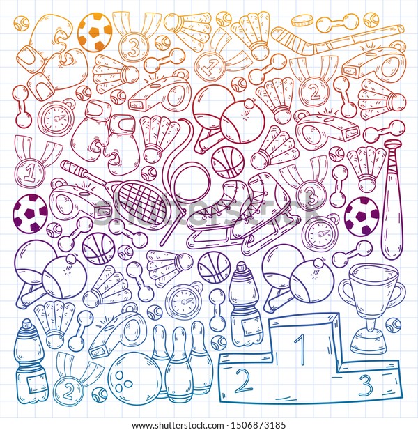Sport\
Doodles set. Hand drawn vector\
illustration.