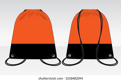 Sport Drawstring Bag Design Orange/Black Colors Vector.Front And Back Views.