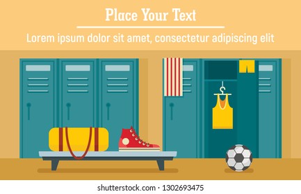 Sport dressing room banner. Flat illustration of sport dressing room vector banner for web design
