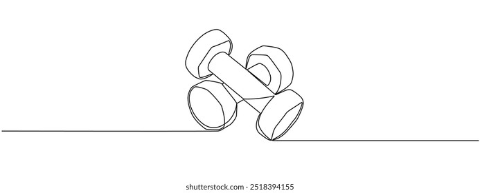 Haltere de esporte em uma linha contínua. Símbolo linear de esporte, força , levantamento de peso, ilustração editável vetorial.